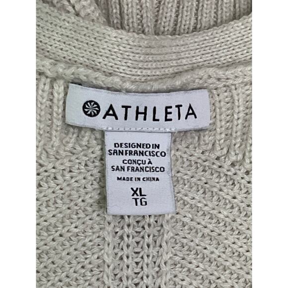 Athleta XL Merino Wool Blend Sweater V-Neck Knit Pullover Beige Tan Lightweight - Picture 2 of 8